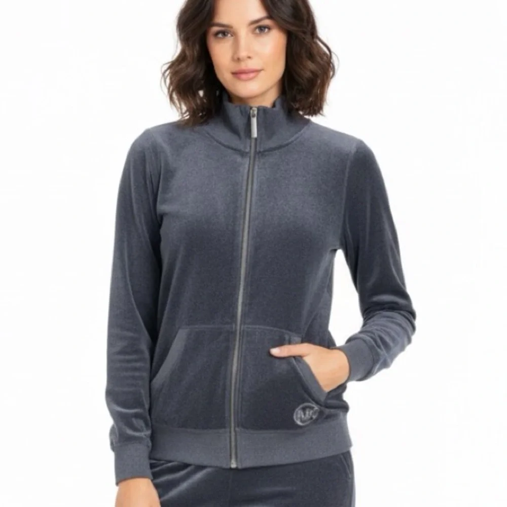 Michel Kors Logo Grey Velour Sports  Zip-Up Jacket